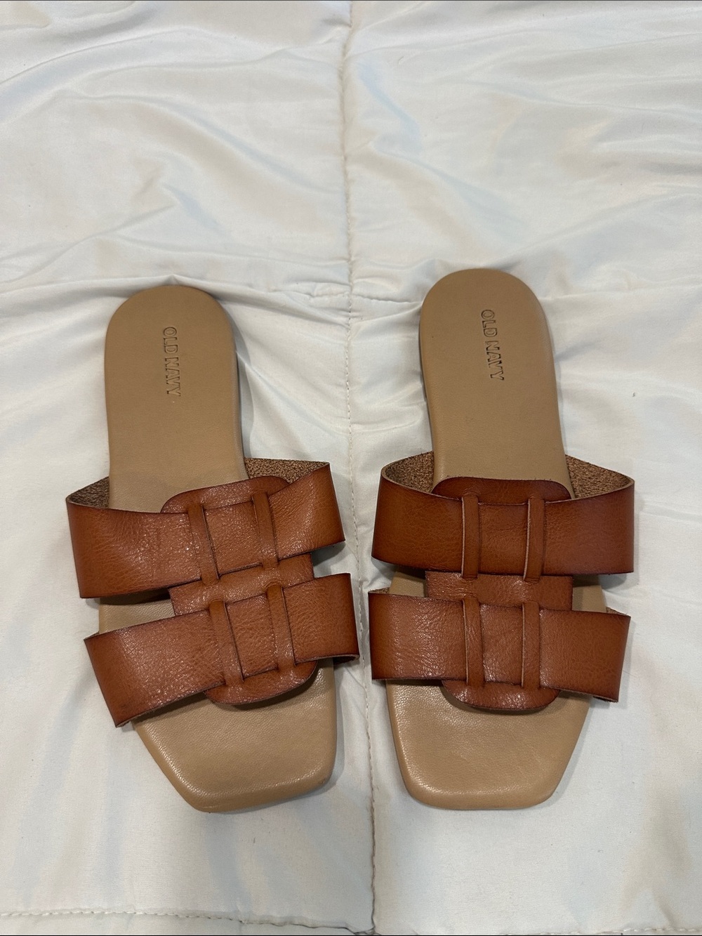 Old Navy Brown Tan Slide Mules with Woven Straps